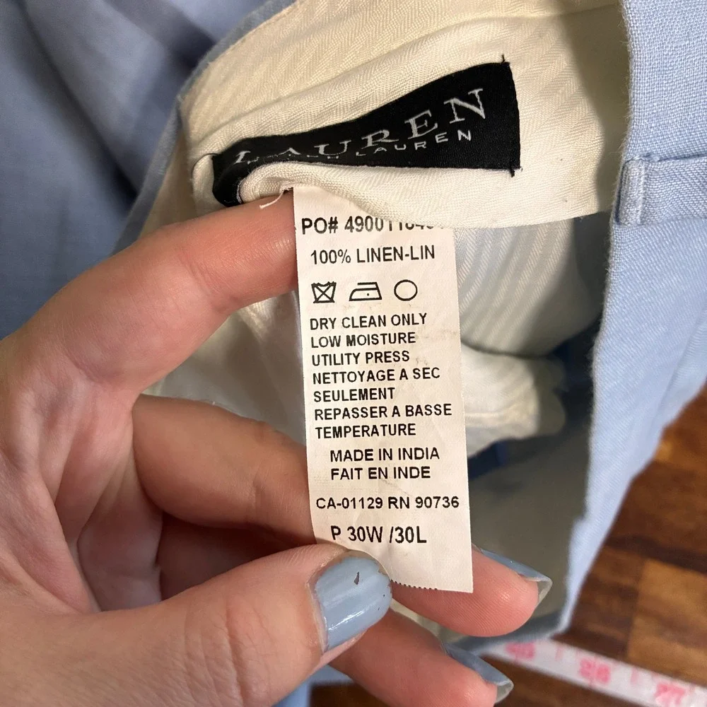 Lauren Ralph Lauren Mens Linen Straight Leg Trouser Pants Size 30x30 Light Blue